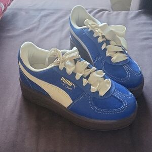 Puma Blue Suede Palermo Sneakers with White Formstripe